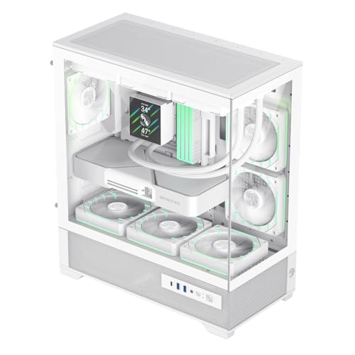 GameMax Vista 2 Boîtier de jeu ATX Mid Tower blanc – 3X Ventilateurs ARGB préinstallés, fenêtre en verre trempé, châssis PC à haut débit d'air