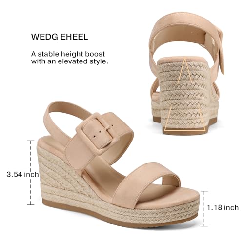 Image of TEMOFON Espadrilles Wedge Sandals for Women: Slip On Elastic Ankle Strap Platform Sandals Dressy Comfortable Summer Wedges Heels Shoes