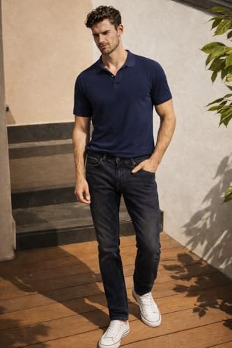 Image of Louis Philippe Men's Slim Fit Stretch Fabric for Comfort Premium Wash Aesthetic Authentic Twill and Durable Jeans