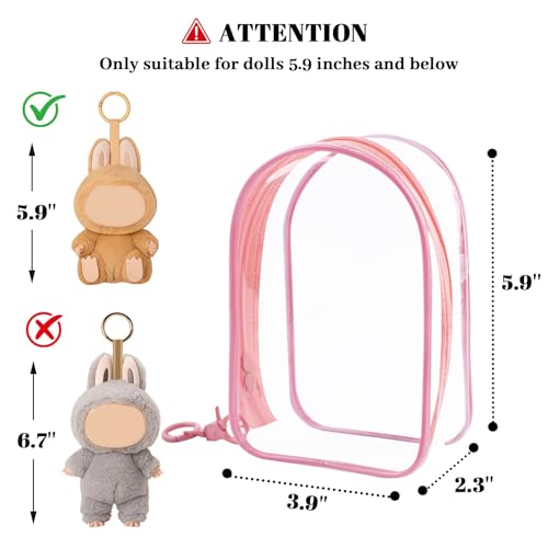 Image of NZNDB Protective Case for Plush Doll, Clear Hanging Display Cases, Crossbody Doll Storage Bag, PVC Storage Case Cover for Figures, Dolls (Pink)