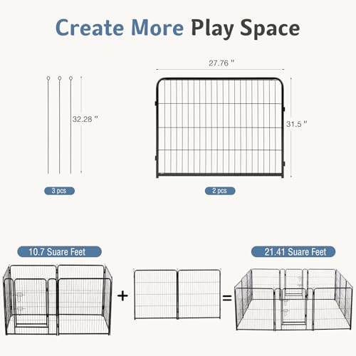 Image of DUMOS Dog Playpen 32 Inch 2 Panels Indoor Outdoor Metal Pet Fence | Foldable Dog Play Pen with Door, Portable Exercise, RV Camping, Puppy Small Medium Dogs