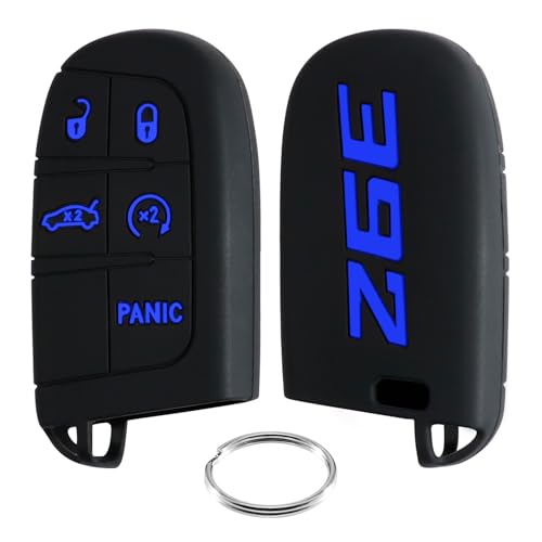 REMOCH 392 Key Fob Cover for Dodge Accessories Charger Challenger Durango SRT Dart Journey Jeep Cherokee Compass Renegade Chrysler 300 Keyless 3 4 5 Buttons Key Shell (Blue, 1PC)