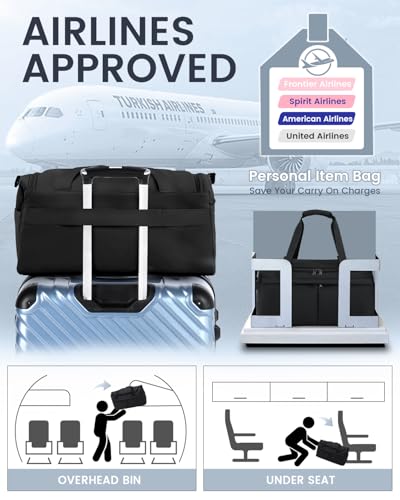 For Spirit Airlines Personal Item Bag 18X14X8 Carry On Travel Duffle Bags for Airplanes Women Men with Wet Pocket Weekender with Shoe and Toiletry Bags, Black3