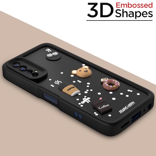 Image of Pikkme Back Cover for Realme 7 / Narzo 30 4G / Narzo 20 Pro | Cute Fun Cartoon 3D Bear Silicone Full Body Protection Bumper Cover (Black)