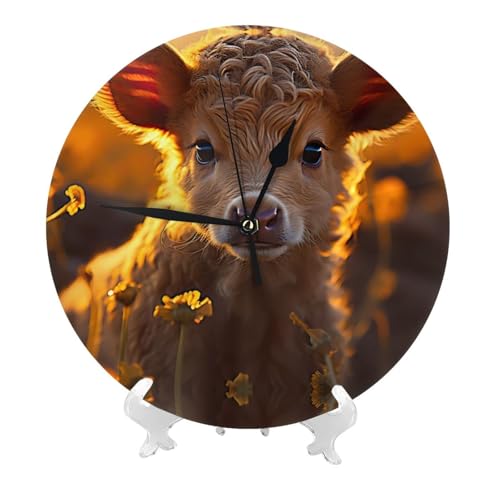 Buewutiry Horloge murale à piles 25,4 cm – Coucher de soleil tournesol vache moderne silencieuse petite horloge murale pour salon, salle de bain, cuisine,...