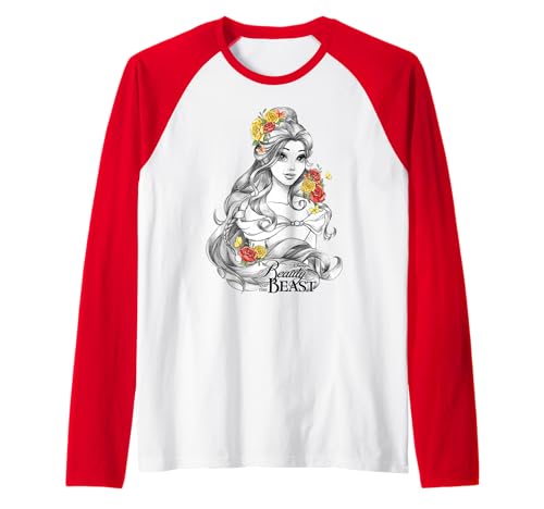 T-shirt Belle Disney style baseball raglan avec portrait croqué pour femme
