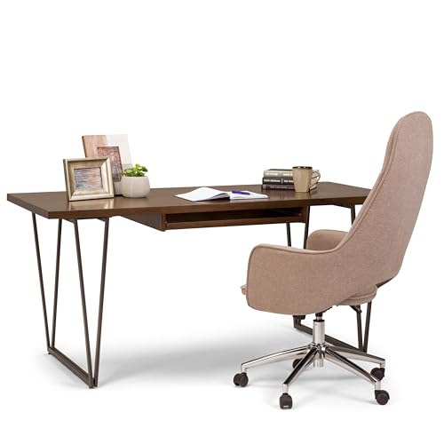 SIMPLIHOME Ryder SOLID WOOD Modern Industrial 66 inch Wide Writing Office Desk in Natural Aged Brown for the Office Desk, Writing Table, Workstation and Study Table