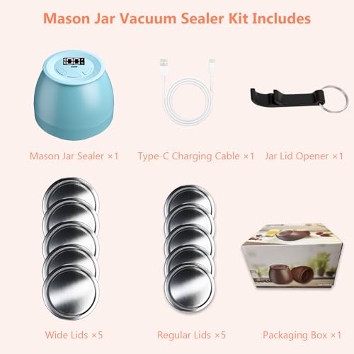 Image of FUTUREZEN Electric Mason Jar Vacuum Sealer for Regular and Wide Mouth, Blue | automatic vacuum sealing, food preservation, bottle opener, USB-C cable, jar lids