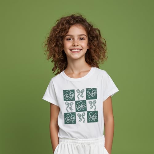 Kids St Patricks Day Shirt Girls Bow Shamrock Clover Lucky Graphic T-Shirt Irish Short Sleeve Tee Tops 7-12 Years4