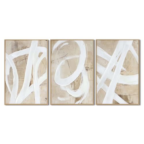 Image of Zessonic Neutral Abstract White Brown Pastel Textured Wall Art,16 inchx24 inchx3 | Minimalist Paint Strokes Shapes Textured Framed Wall Decor Large Canvas Paintings- Living Room Bedroom Office Modern Neutral