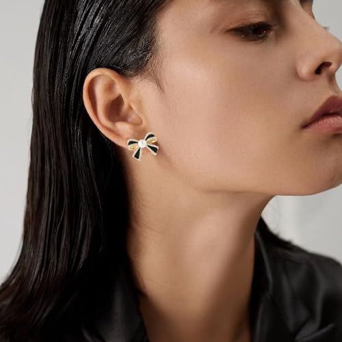 Pearl Bow Knot Small Stud Earrings Sterling Silver Pins Cubic Zirconia Crystal Butterfly Tie Cute Statement Earrings Cartilage Studs Wedding Christmas Jewelry Gifts for Women3