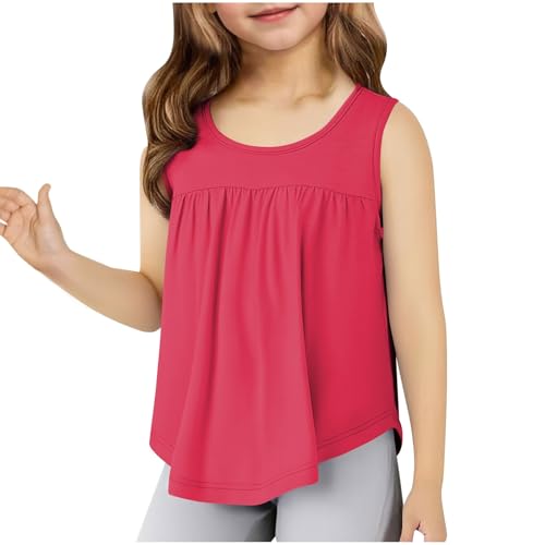 Girls Sleeveless Solid Loose Tank Tops Kids Flowy Loose Fit Basic Tuni𝗰 Tops Pleated Crewneck Casual Vest Blouses