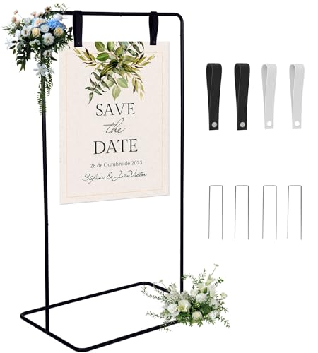 Catálogo de Caballetes con asiento favoritos de las personas. 42 Drtenvd - Soporte de letrero de bienvenida para boda, 68 pulgadas, ajustable, soporte de caballete negro resistente para letrero con estacas de piso y correa de piel para colgar...
