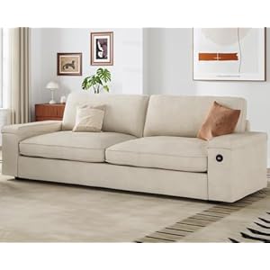 SEDETA Modern Sofas Couches for Living Room, Comfy Couch with Extra Deep Seats, Oversized Loveseat Sofa with Storage and 2 USB Charging Ports, Removable Sofa Cover(Beige Chenille)