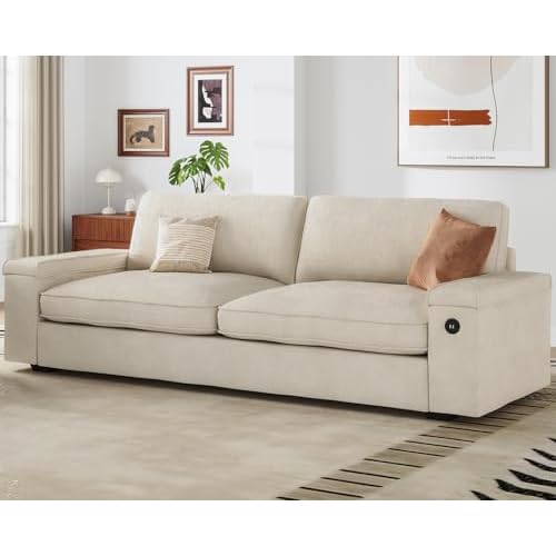 SEDETA Modern Sofas Couches for Living Room, Comfy Couch with Extra Deep Seats, Oversized Loveseat Sofa with Storage and 2 USB Charging Ports, Removable Sofa Cover(Beige Chenille)