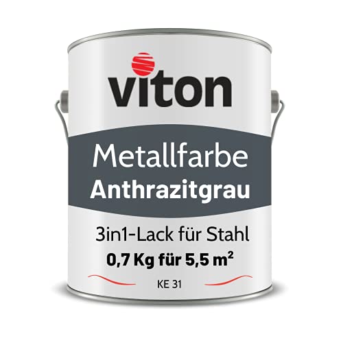 Viton Metallfarbe in Anthrazit - 0 7 Kg Metall-Schutzlack Seidenmatt - Dauerhafter Schutz & hohe Beständigkeit - 3in1 - Metalllack direkt auf Rost - KE31 - RAL 7016 Anthrazitgrau