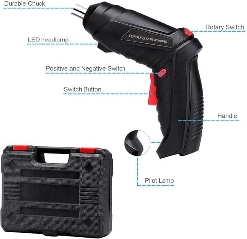 Image of Cordless Electric Screwdriver Set, 3.6V Battery Powered Screwdriver Kit Including 46Pcs Bits,Pivoting Handle And Led Lights Rechargeable Electric Screwdriver Set With Carrying Case
