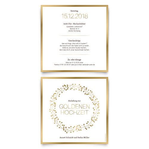 10 x Goldene Hochzeit Einladungskarten Goldhochzeit 50 Jahre Hochzeitseinladungen - Goldkranz 10 x Goldene Hochzeit Einladungskarten Goldhochzeit 50 Jahre Hochzeitseinladungen - Goldkranz