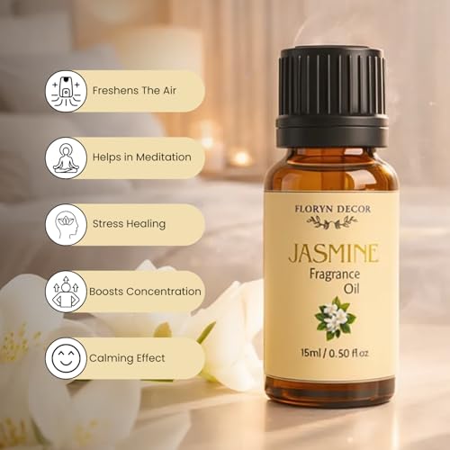 Image of Floryn Decor 15ml Aroma Oil Fragrance Oil for Diffuser, Candles, Soap & Aroma Therapy | Long Lasting Floral Scent | Premium Concentrated Aroma Oil (Jasmine)