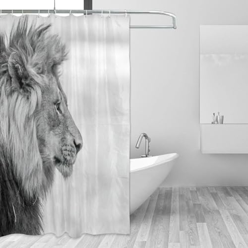 Rideau de douche bouton-pression lion sauvage polyester lavable
