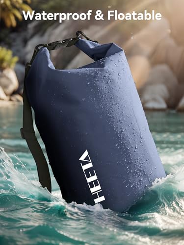 HEETA Waterproof Dry Bag for Women Men, Roll Top Lightweight Dry Storage Bag Backpack with Emergency Whistle for Travel, Kayaking, Boating, Camping, Beach, Cruise Ship Essentials (Dark Blue, 10L) - Thumbnail 3