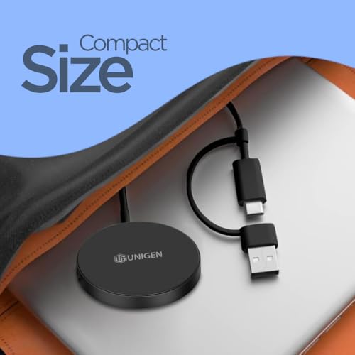 Image of UNIGEN Magtec 100 15W Magnetic Wireless Charger, MagSafe Compatible, Fast Charging for iPhone 17 /16 /15 /14 /13 /12 Series and All Qi-Enabled Devices (Black)