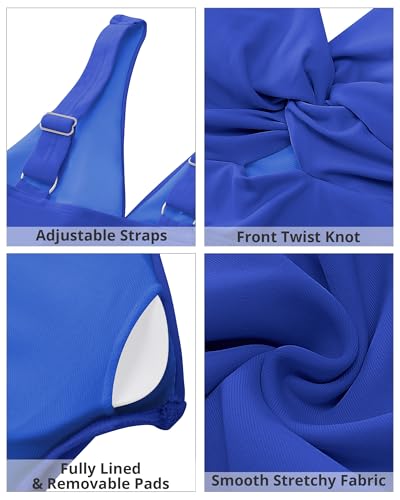 Image of GRAPENT Bikini Tops for Women Cropped StrapCore Tankini Tops Beach Padded Knot Twist Cut Out Adjustable Swimwear Top Only