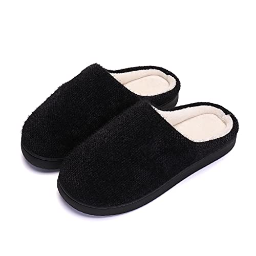 landeer Slippers for Men's and Women's Memory Foam House Shoes Indoor (AllBlack,Women13-14/Men11-12)