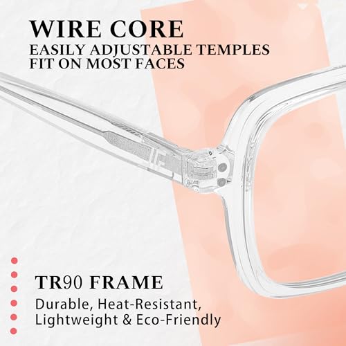 Image of Oversized Blue Light Blocking Glasses for Women and Men, Square Frame Computer Gaming Glasses Anti Glare & UV RF6215