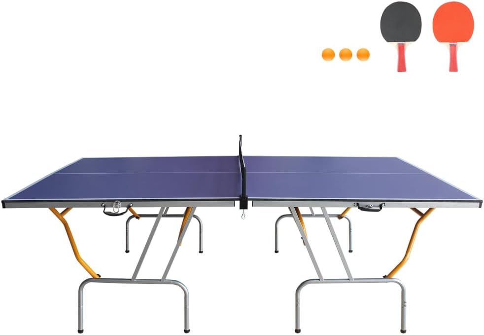 8ft Foldable Table Tennis Table Set with Net, 2 Paddles and 3 Balls for Indoor Outdoor Play, Portable Ping Pong Game Table