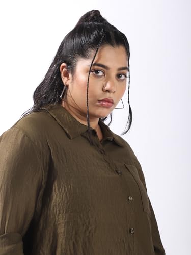 Image of High Star Women Plus Size Boxy Fit Spread Collar Long Sleeves Shirt