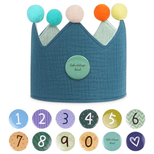 URAQT Coroa de Aniversário, Coroa de Aniversário Infantil com Números Intercambiáveis de 0 a 9, Coroa de Aniversário de 1 Ano com Ajustável para Anos ou Meses, Decoração de Festa