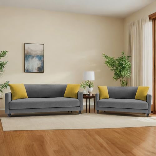 Image of Casaliving Dominic 3 + 2 Seater Sofa Set for Living Room (Dark Grey) Premium Fabric Sofa