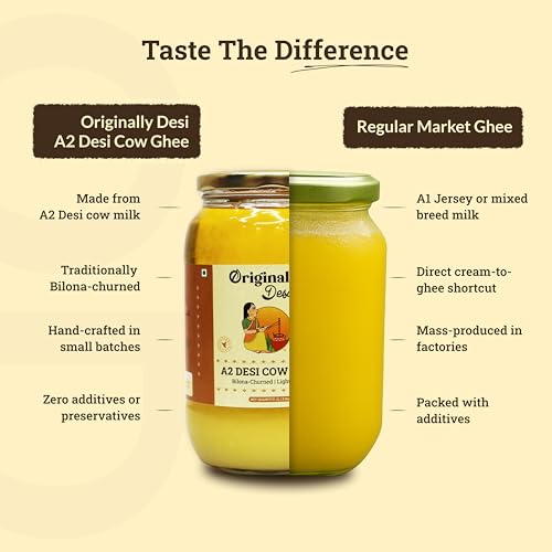 Image of Originally Desi A2 Desi Cow Ghee, 1Ltr| Traditional Bilona Hand-Churned | Cultured Ghee | Cow Milk Ghee | Free Grazed Desi Cows | Pure Desi Cow Ghee | Cow Ghee | Preservatives Free