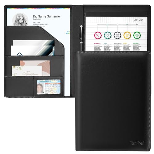Toplive Pasta organizadora de portfólio de padfolio, pasta de carteira A4, carteira de couro sintético, currículo com bloco de notas tamanho carta e porta-cartão, portfólio de negócios para homens e