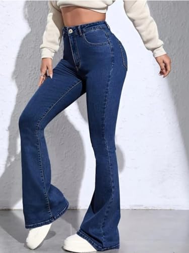 Image of Vogaan Women's High Waist Jeans || Flared Bell Bottom Bootcut Pants || Wide Leg Denim - Perfect for Travel, Party & Everyday Use