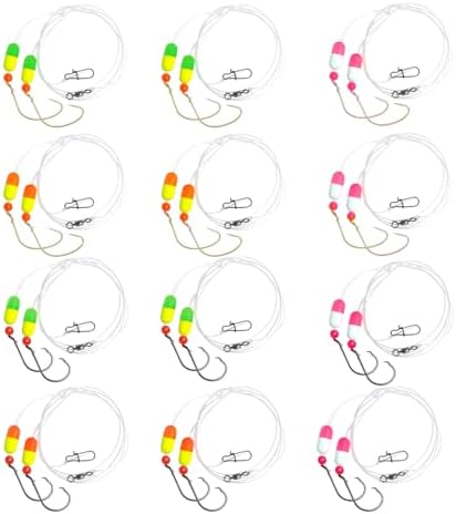 EUPHENG Saltwater Pre-Rigged Pompano Rigs for Surf Fishing - 6/12PCS (6PCS-2/0# Wide Gap Hook + 6PCS-2/0# Circle Hook-3 Colors)