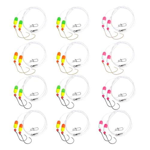 EUPHENG Saltwater Pre-Rigged Pompano Rigs for Surf Fishing - 6/12PCS (6PCS-2/0# Wide Gap Hook + 6PCS-2/0# Circle Hook-3 Colors)