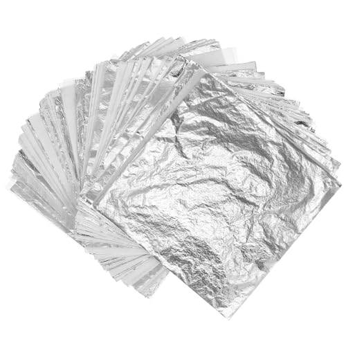 LALAFINA 100pcs Silver Foil Sheets Metal Craft Foil Gold Imitation Leaf for DIY Art Decorations 14x14cm