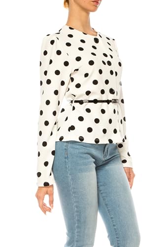 FashionJOA Women's Collarless Button Down Jacket with Belt Accent2