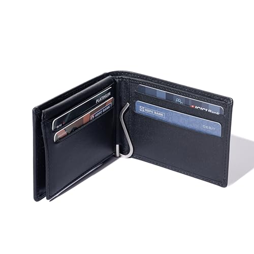 Genuine Leather Bifold Wallet, 8 Card Slots, ID Slot, Money Clip, Slim Profile, Luxurious Soft Feel (Black)4