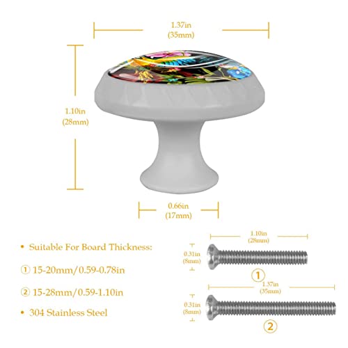 Xianghefu Cabinet Handles Luminous Knobs,Parrot Palm Leaf Flower Fluorescent Door Knob Round Drawer Handles 4 Pieces #TOP4