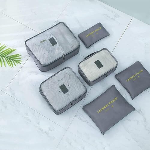 Image of Foldable Travel Luggage Organizer Storage Bags - 6 Piece Packing Cube Set with Zipper, Lightweight Suitcase Organizers for Clothes, Shoes & Laundry, Space-Saving Travel Packing System