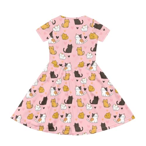 Image of Girls Dress with Pockets Basic Short Sleeve High Waist Swing Skater Dress School Party Dress for Kids