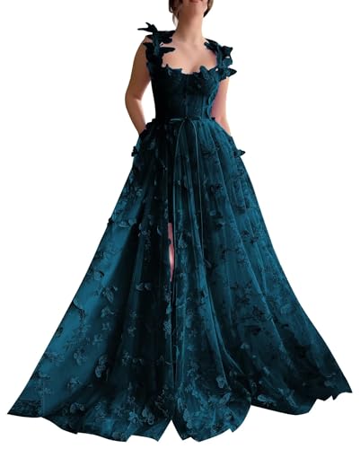 Robe de soirée tulle broderie dentelle longue robe de bal avec fente 52