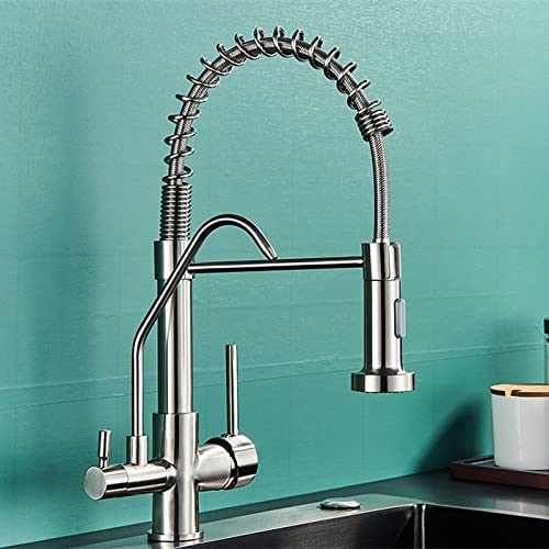 Mitigeur cuisine nickel brossé avec filtre purificateur intégré eau chaude et froide
