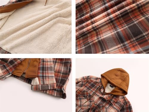 Image of Gary Com Heavy Thick Flannel Plaid Jacket Sherpa Fleece Lined Hoodies for Men Zip Up Winter Warm Coat Zipper Sweatshirt