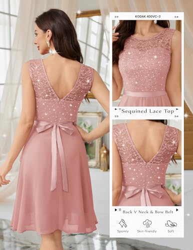 Image of BeryLove Womens Boat Neck A Line Sleeveless Lace Formal Homecoming Dress | Short Dress With Ruffle Hem, Sparkly Design Ideal For Wedding Guest,Bridesmaid Cocktail Prom & Evening Party Events