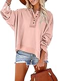 Dokotoo Hooded Sweatshirts for Women Loose Fit Hoodies Casual V Neck Button Up Fall Crop Pullover Sweatshirt Pink XX-Large