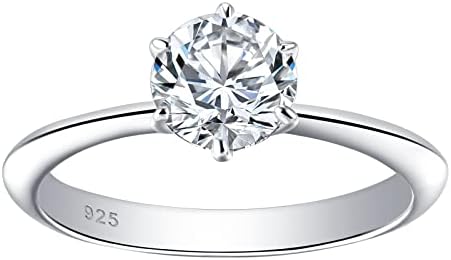 Blongme 1 Carat Moissanite Rings for Women Engagement Wedding Band 925 Sterling Silver Round Solitaire Size 7